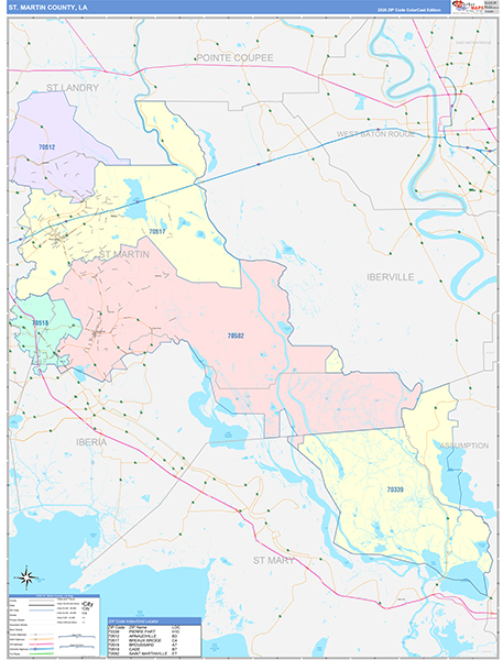 St. Martin Parish (County), LA Wall Map Color Cast Style